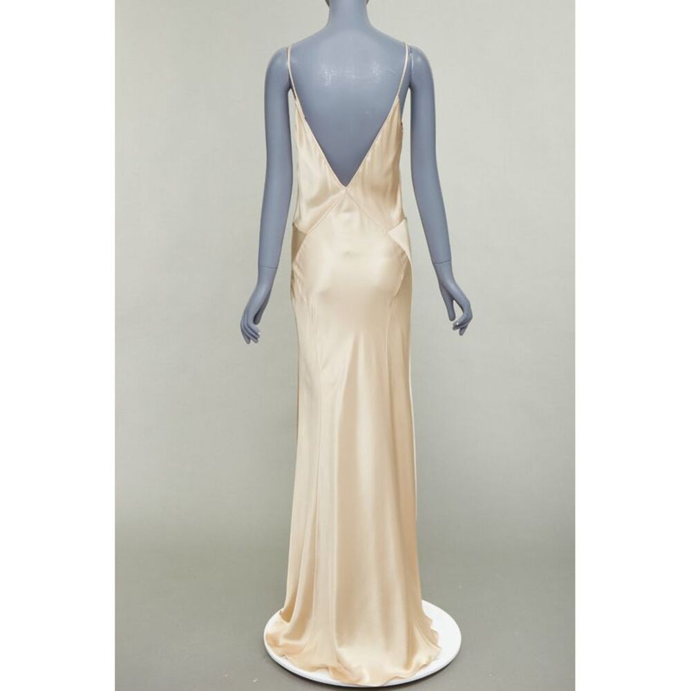 SAINT LAURENT 2024 rose champagne satin plunge contour panel slip gown FR36 S - Picture 5 of 10